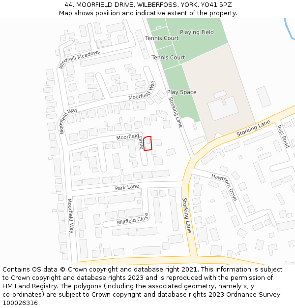 44, MOORFIELD DRIVE, WILBERFOSS, YORK, YO41 5PZ: Location map and indicative extent of plot