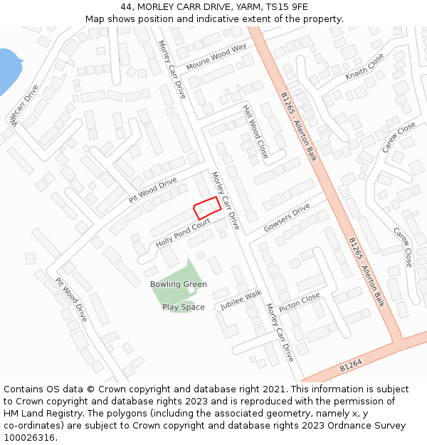 44, MORLEY CARR DRIVE, YARM, TS15 9FE: Location map and indicative extent of plot