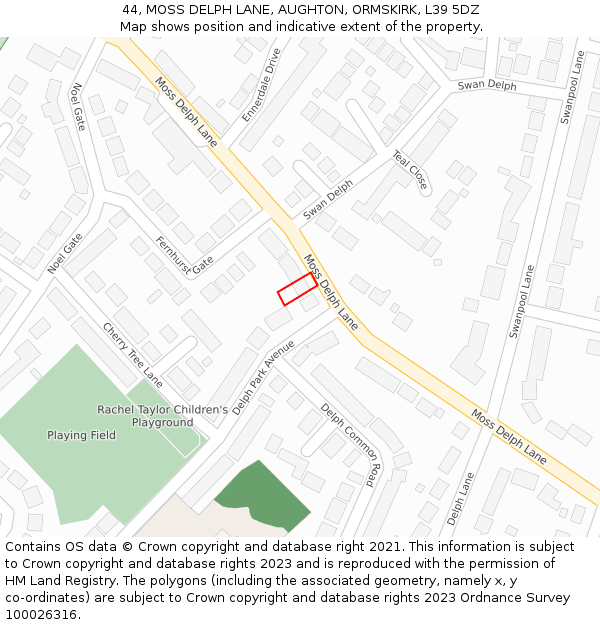 44, MOSS DELPH LANE, AUGHTON, ORMSKIRK, L39 5DZ: Location map and indicative extent of plot