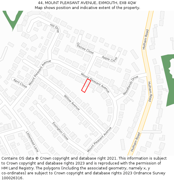 44, MOUNT PLEASANT AVENUE, EXMOUTH, EX8 4QW: Location map and indicative extent of plot