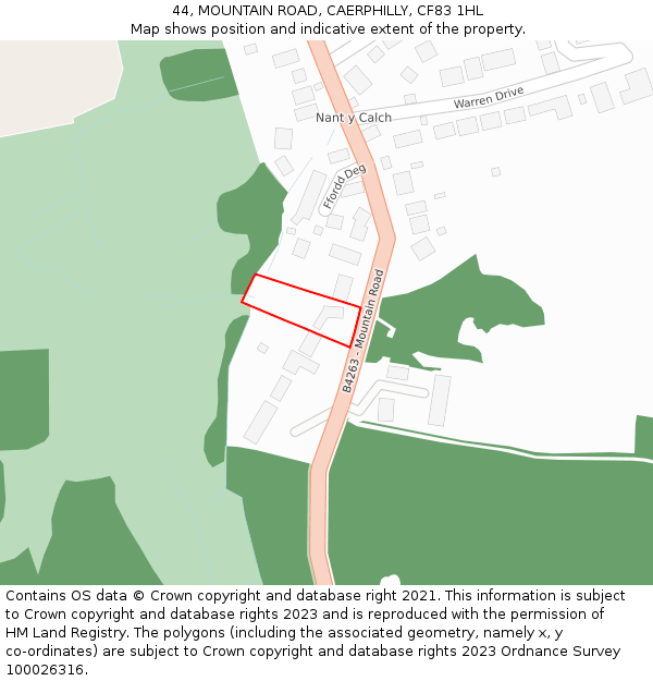 44, MOUNTAIN ROAD, CAERPHILLY, CF83 1HL: Location map and indicative extent of plot