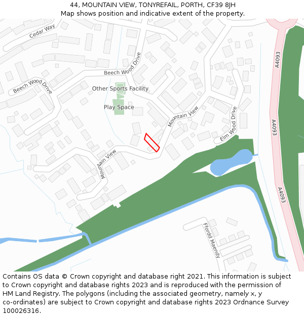 44, MOUNTAIN VIEW, TONYREFAIL, PORTH, CF39 8JH: Location map and indicative extent of plot