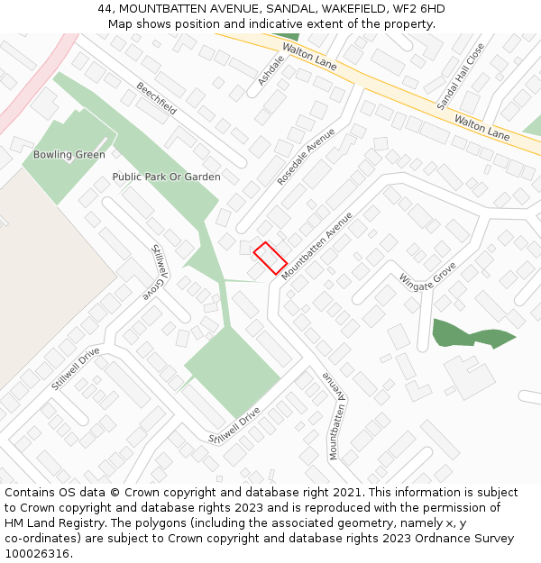 44, MOUNTBATTEN AVENUE, SANDAL, WAKEFIELD, WF2 6HD: Location map and indicative extent of plot