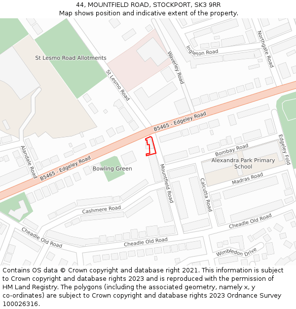 44, MOUNTFIELD ROAD, STOCKPORT, SK3 9RR: Location map and indicative extent of plot