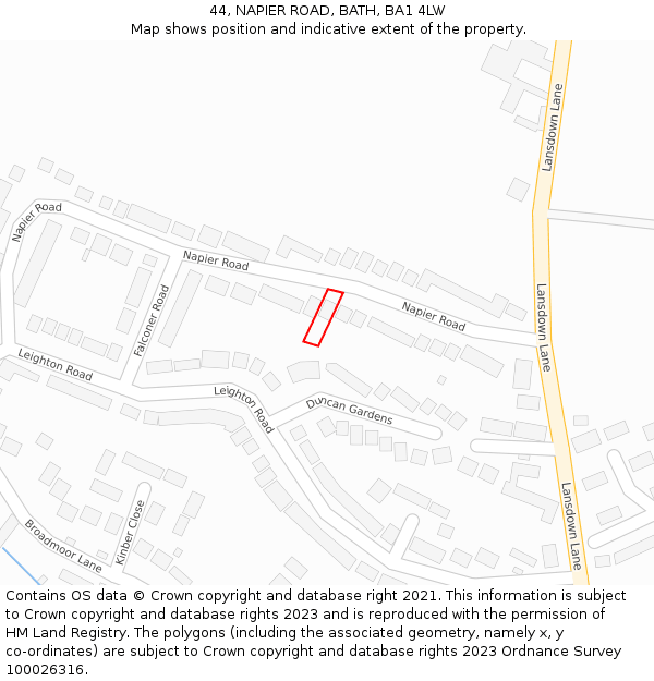 44, NAPIER ROAD, BATH, BA1 4LW: Location map and indicative extent of plot