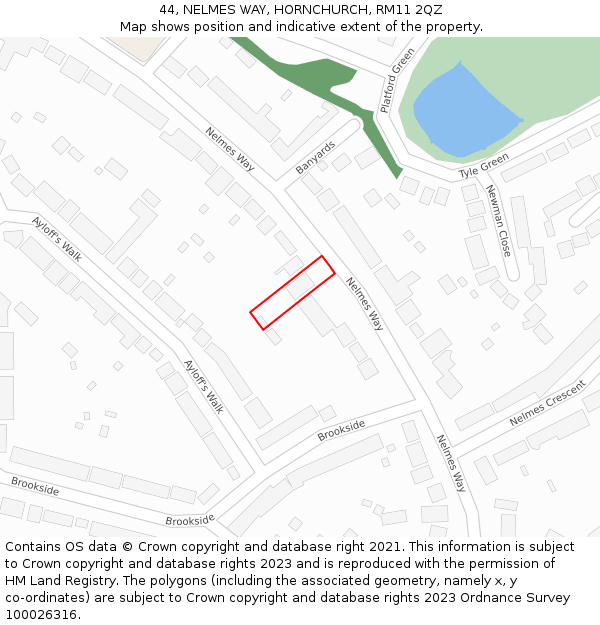 44, NELMES WAY, HORNCHURCH, RM11 2QZ: Location map and indicative extent of plot