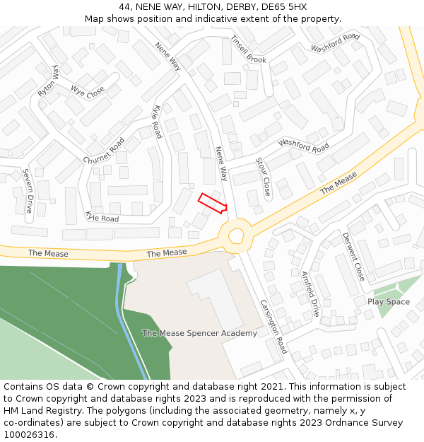 44, NENE WAY, HILTON, DERBY, DE65 5HX: Location map and indicative extent of plot