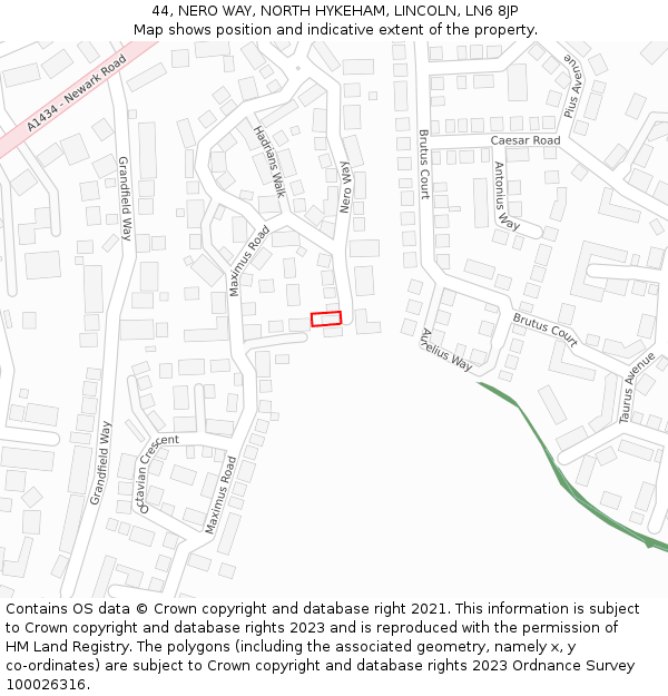 44, NERO WAY, NORTH HYKEHAM, LINCOLN, LN6 8JP: Location map and indicative extent of plot