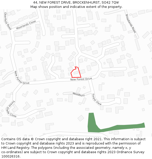 44, NEW FOREST DRIVE, BROCKENHURST, SO42 7QW: Location map and indicative extent of plot