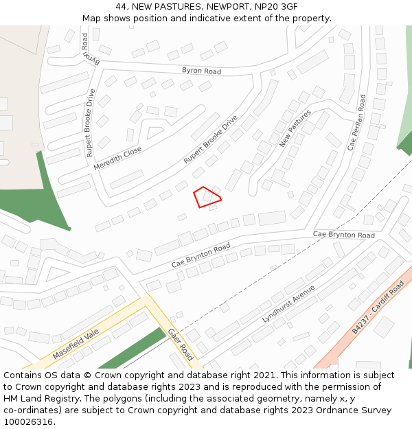 44, NEW PASTURES, NEWPORT, NP20 3GF: Location map and indicative extent of plot