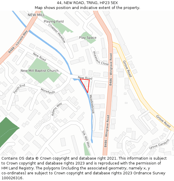 44, NEW ROAD, TRING, HP23 5EX: Location map and indicative extent of plot