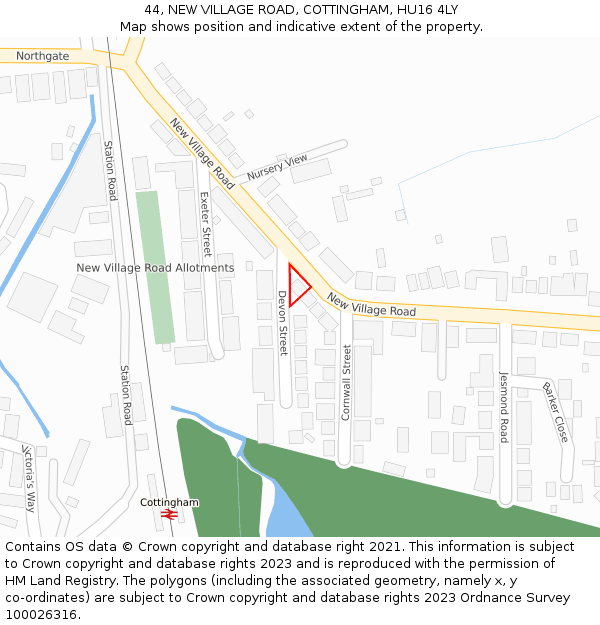 44, NEW VILLAGE ROAD, COTTINGHAM, HU16 4LY: Location map and indicative extent of plot