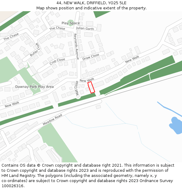 44, NEW WALK, DRIFFIELD, YO25 5LE: Location map and indicative extent of plot