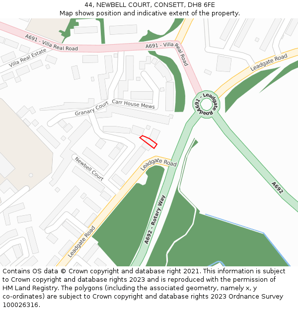 44, NEWBELL COURT, CONSETT, DH8 6FE: Location map and indicative extent of plot