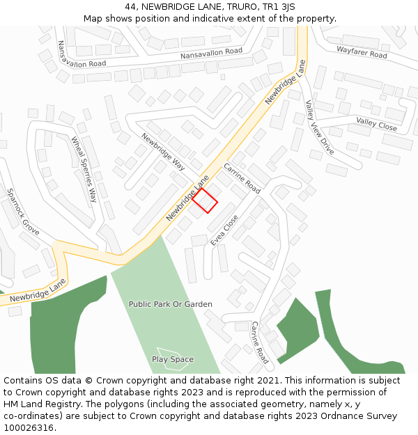 44, NEWBRIDGE LANE, TRURO, TR1 3JS: Location map and indicative extent of plot