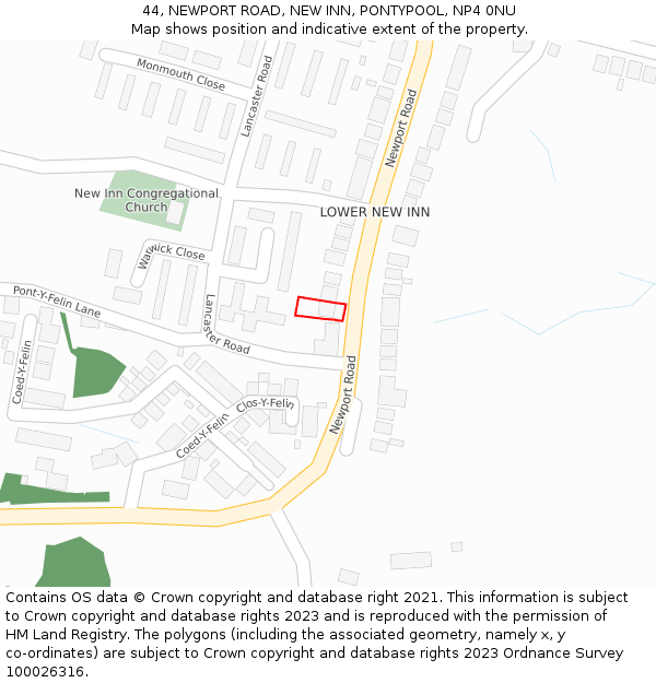 44, NEWPORT ROAD, NEW INN, PONTYPOOL, NP4 0NU: Location map and indicative extent of plot