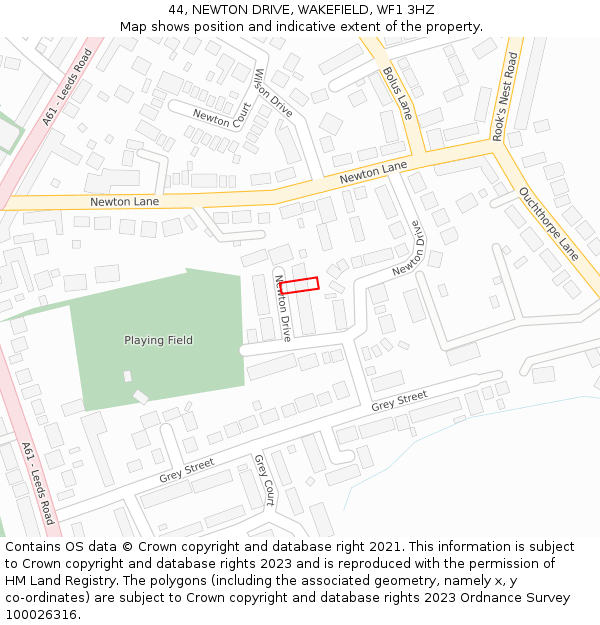 44, NEWTON DRIVE, WAKEFIELD, WF1 3HZ: Location map and indicative extent of plot