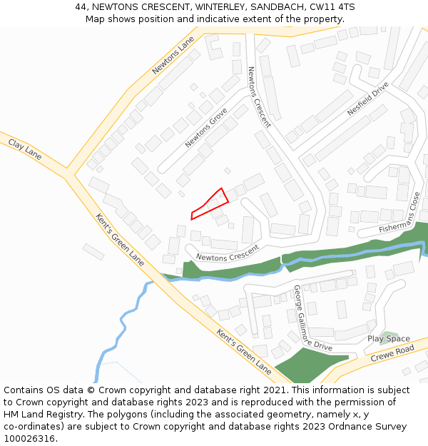 44, NEWTONS CRESCENT, WINTERLEY, SANDBACH, CW11 4TS: Location map and indicative extent of plot