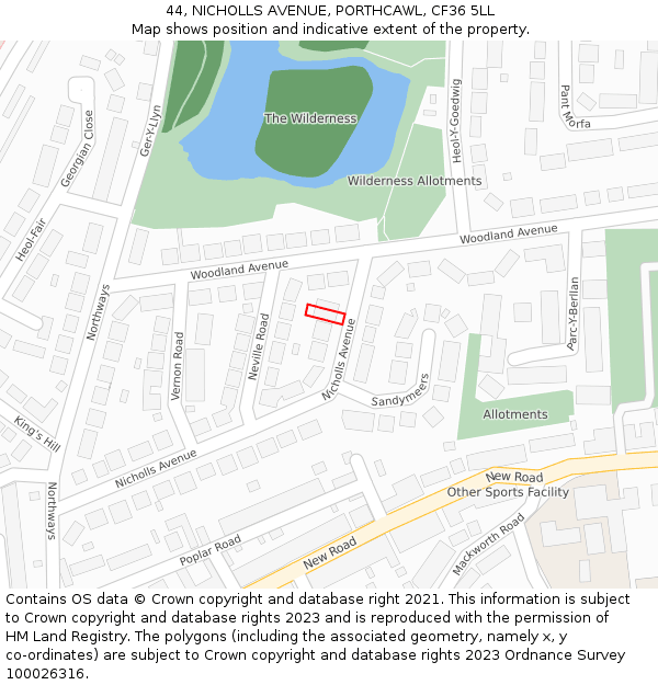 44, NICHOLLS AVENUE, PORTHCAWL, CF36 5LL: Location map and indicative extent of plot