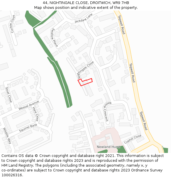 44, NIGHTINGALE CLOSE, DROITWICH, WR9 7HB: Location map and indicative extent of plot