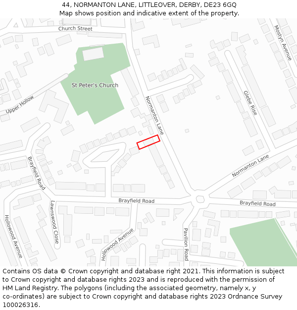 44, NORMANTON LANE, LITTLEOVER, DERBY, DE23 6GQ: Location map and indicative extent of plot