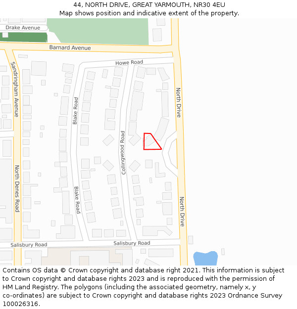 44, NORTH DRIVE, GREAT YARMOUTH, NR30 4EU: Location map and indicative extent of plot