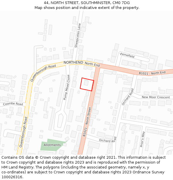 44, NORTH STREET, SOUTHMINSTER, CM0 7DG: Location map and indicative extent of plot