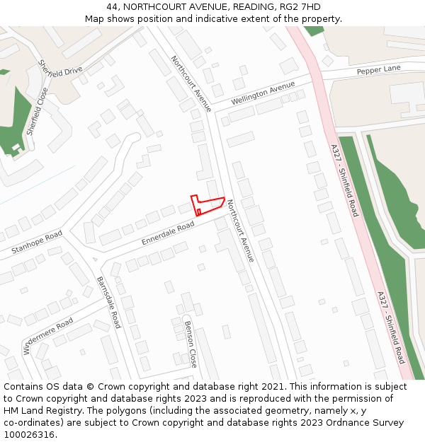 44, NORTHCOURT AVENUE, READING, RG2 7HD: Location map and indicative extent of plot