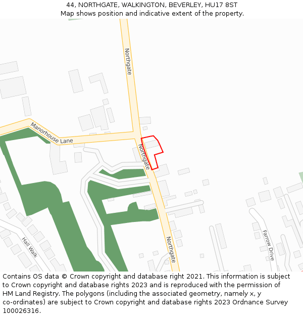 44, NORTHGATE, WALKINGTON, BEVERLEY, HU17 8ST: Location map and indicative extent of plot