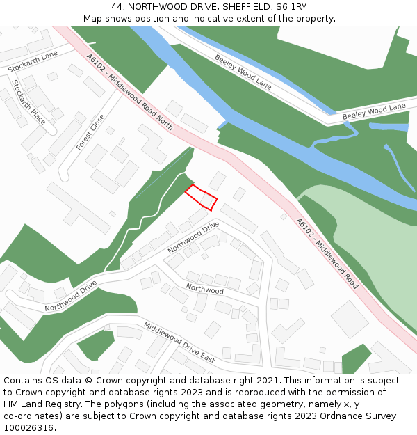 44, NORTHWOOD DRIVE, SHEFFIELD, S6 1RY: Location map and indicative extent of plot