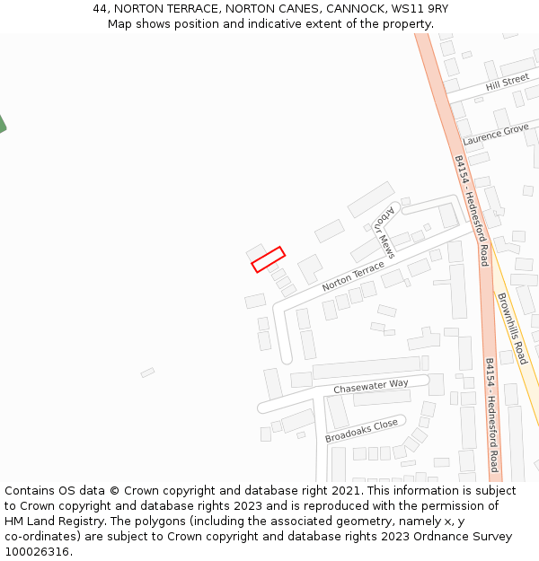 44, NORTON TERRACE, NORTON CANES, CANNOCK, WS11 9RY: Location map and indicative extent of plot