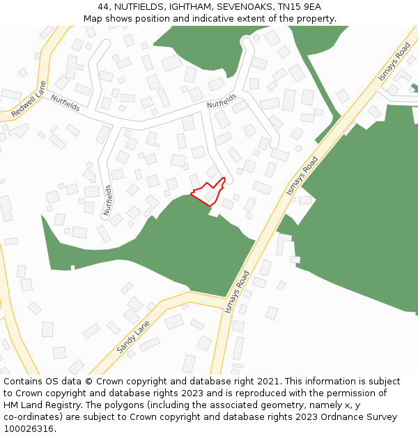 44, NUTFIELDS, IGHTHAM, SEVENOAKS, TN15 9EA: Location map and indicative extent of plot