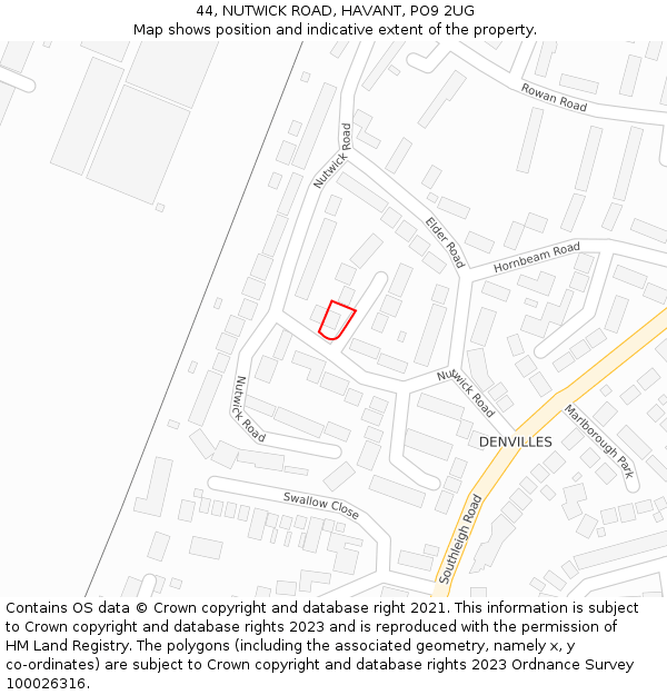 44, NUTWICK ROAD, HAVANT, PO9 2UG: Location map and indicative extent of plot