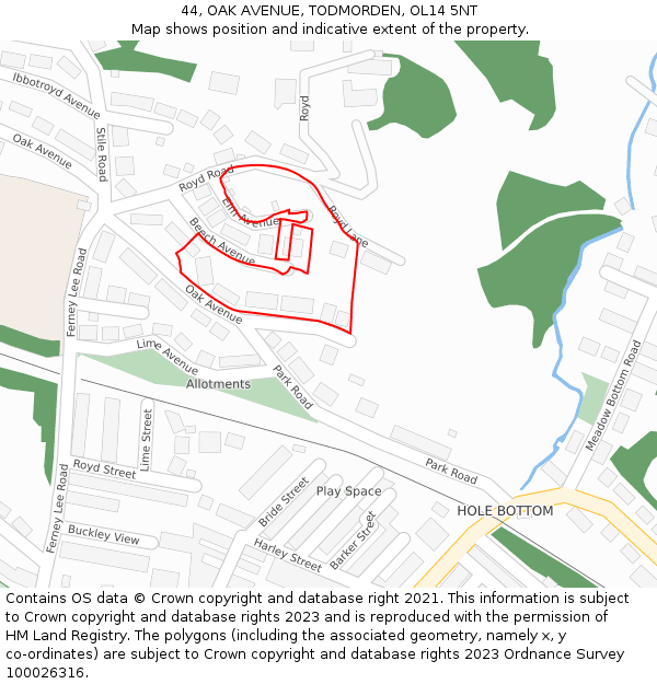 44, OAK AVENUE, TODMORDEN, OL14 5NT: Location map and indicative extent of plot