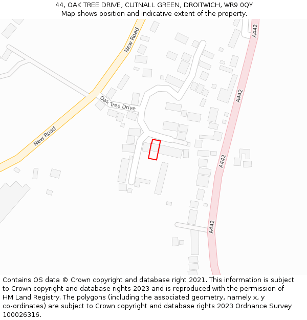 44, OAK TREE DRIVE, CUTNALL GREEN, DROITWICH, WR9 0QY: Location map and indicative extent of plot