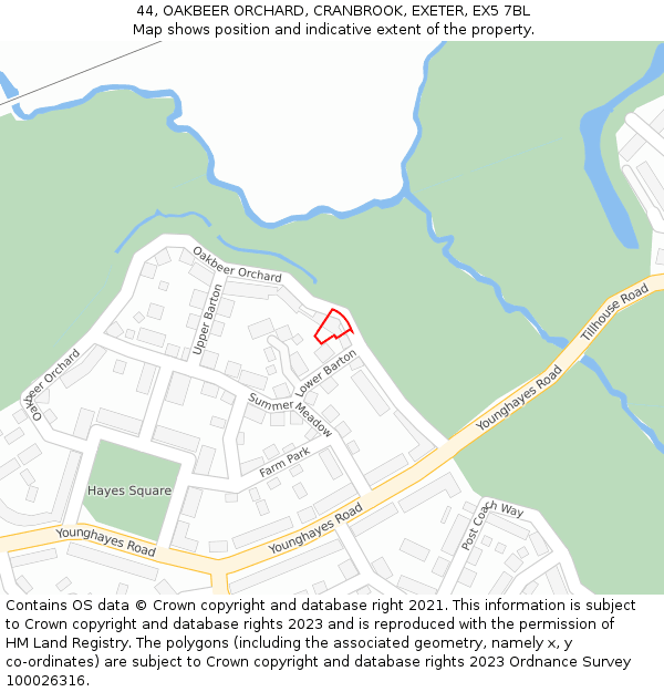 44, OAKBEER ORCHARD, CRANBROOK, EXETER, EX5 7BL: Location map and indicative extent of plot