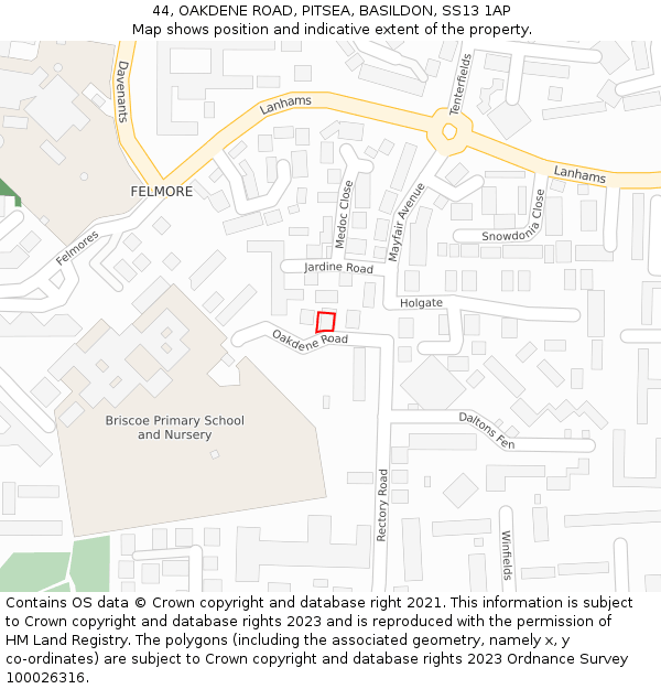 44, OAKDENE ROAD, PITSEA, BASILDON, SS13 1AP: Location map and indicative extent of plot