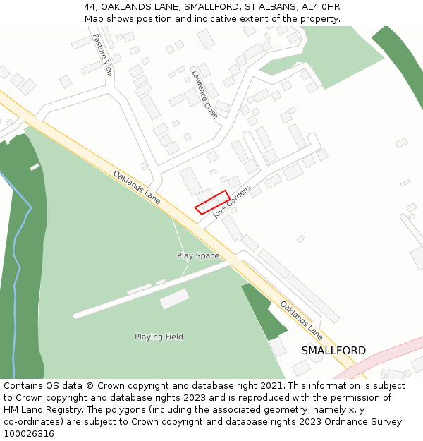 44, OAKLANDS LANE, SMALLFORD, ST ALBANS, AL4 0HR: Location map and indicative extent of plot