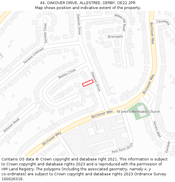 44, OAKOVER DRIVE, ALLESTREE, DERBY, DE22 2PR: Location map and indicative extent of plot
