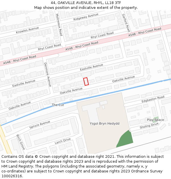 44, OAKVILLE AVENUE, RHYL, LL18 3TF: Location map and indicative extent of plot