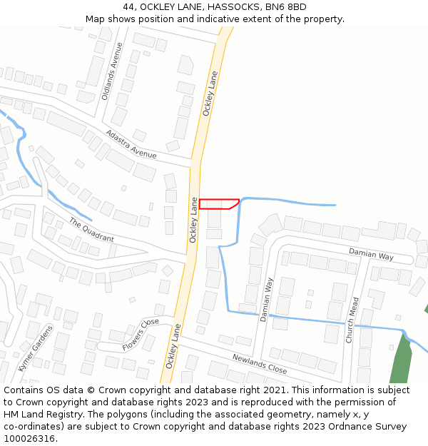 44, OCKLEY LANE, HASSOCKS, BN6 8BD: Location map and indicative extent of plot