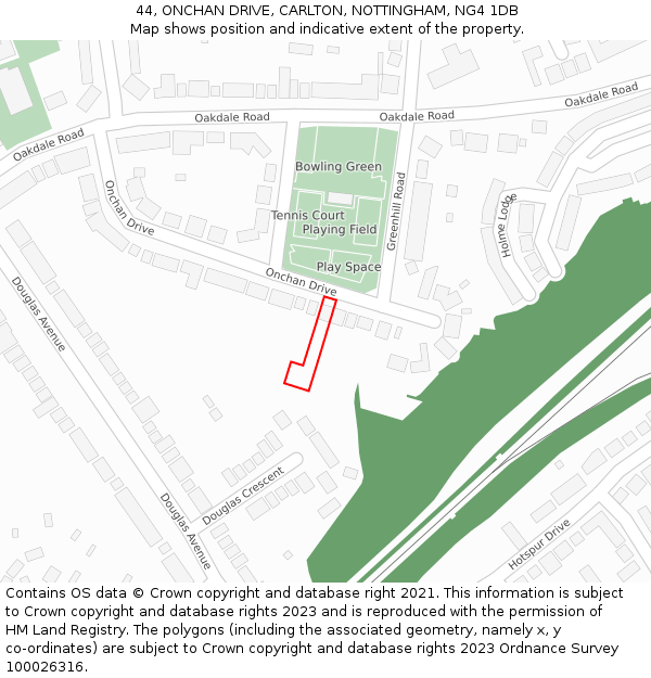44, ONCHAN DRIVE, CARLTON, NOTTINGHAM, NG4 1DB: Location map and indicative extent of plot