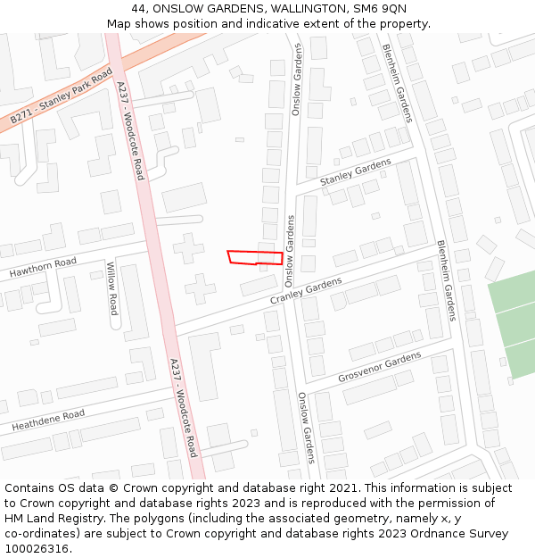 44, ONSLOW GARDENS, WALLINGTON, SM6 9QN: Location map and indicative extent of plot