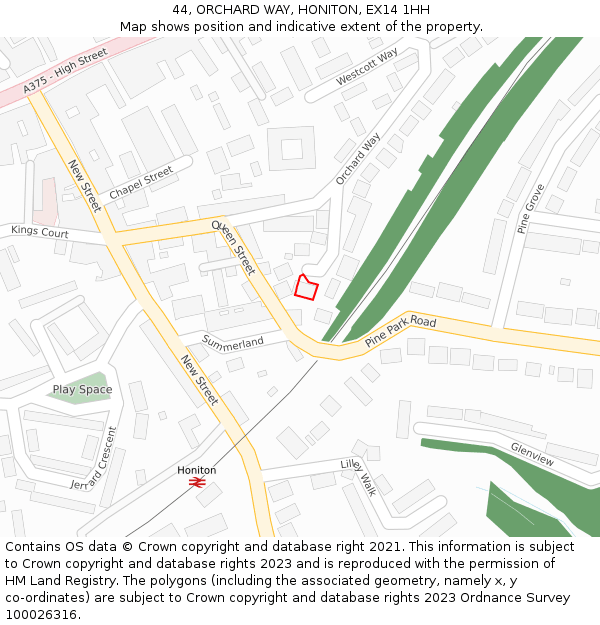 44, ORCHARD WAY, HONITON, EX14 1HH: Location map and indicative extent of plot