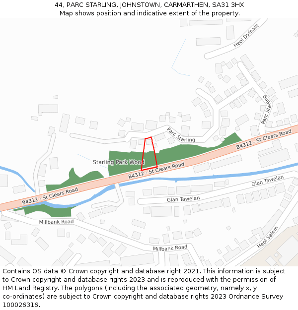 44, PARC STARLING, JOHNSTOWN, CARMARTHEN, SA31 3HX: Location map and indicative extent of plot