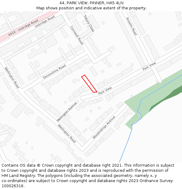 44, PARK VIEW, PINNER, HA5 4LN: Location map and indicative extent of plot