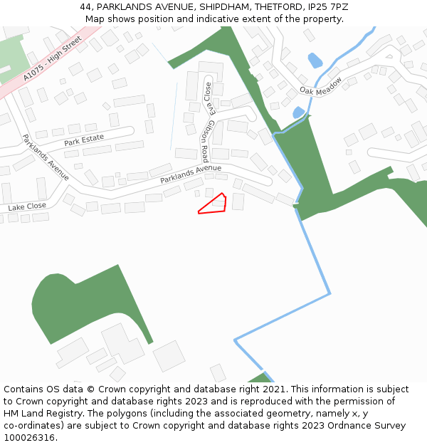 44, PARKLANDS AVENUE, SHIPDHAM, THETFORD, IP25 7PZ: Location map and indicative extent of plot