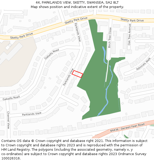 44, PARKLANDS VIEW, SKETTY, SWANSEA, SA2 8LT: Location map and indicative extent of plot