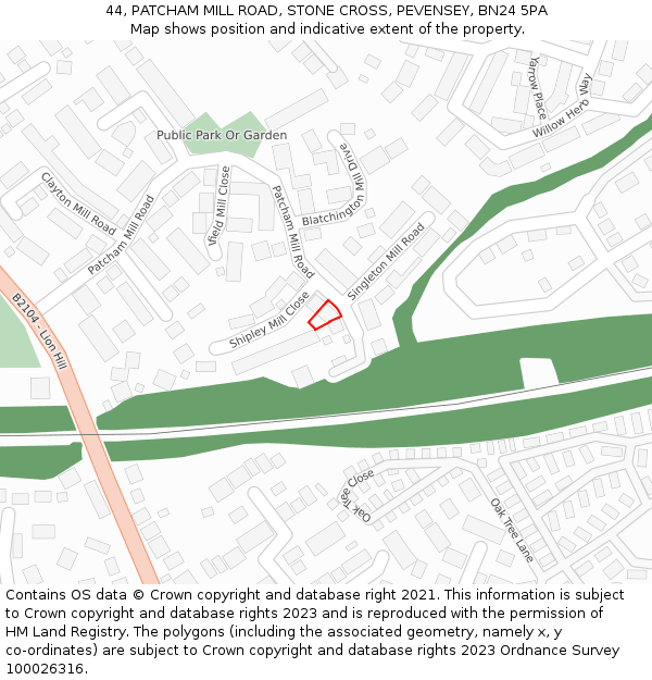 44, PATCHAM MILL ROAD, STONE CROSS, PEVENSEY, BN24 5PA: Location map and indicative extent of plot