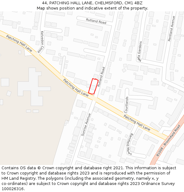 44, PATCHING HALL LANE, CHELMSFORD, CM1 4BZ: Location map and indicative extent of plot